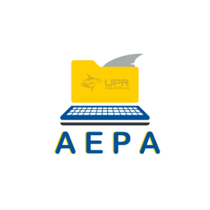 Logo Oficial De La Asociación De Estudiantil De Profesionales Administrativos. Consiste De Un Cartapacio Color Amarillo Con Una Aleta De Tiburón En Gris Y Un Teclado En Color Azul, El Conjunto De Las Imágenes Forman Una Computadora Portátil. Posee Las Siglas AEPA